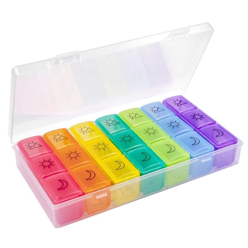 Cutie Organizatoare de Medicamente, Recipiente Detasabile cu 3 Compartimente, 20 x 11 cm, Multicolor, TENO750