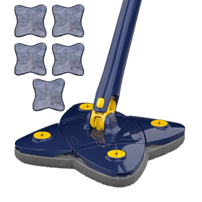 Mop Telescopic cu Cap in Forma de Stea, Rotire 360 Grade, Curatare Usoara, 5 Lavete Incluse, 123 cm, Albastru/Galben, TENO1151