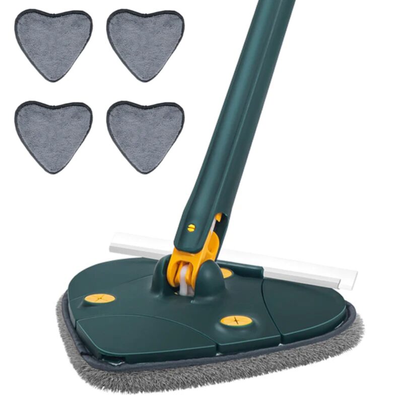 Mop Telescopic cu Cap in Forma de Inima, Rotire 360 Grade, 4 Lavete Incluse, 127 cm, Verde/Galben, TENO551