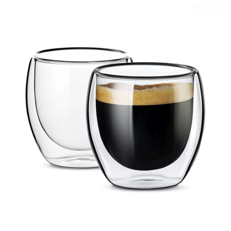 Set 2 Pahare din Sticla cu Perete Dublu Termorezistente, Design Modern, Capacitate 250 ml, 9x8 cm, TENO999