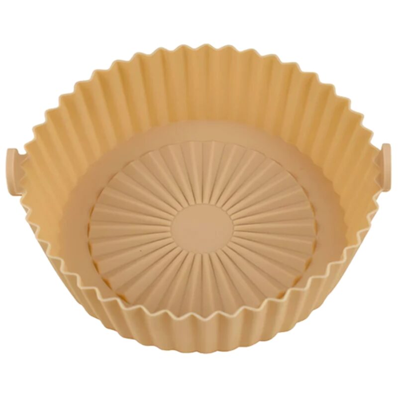 Tava de Copt Rotunda Pentru Friteuza/Cuptor/Microunde, Antiaderenta, Rezistenta la Temperaturi Inalte, 21x17 cm, Bej, TENO1308