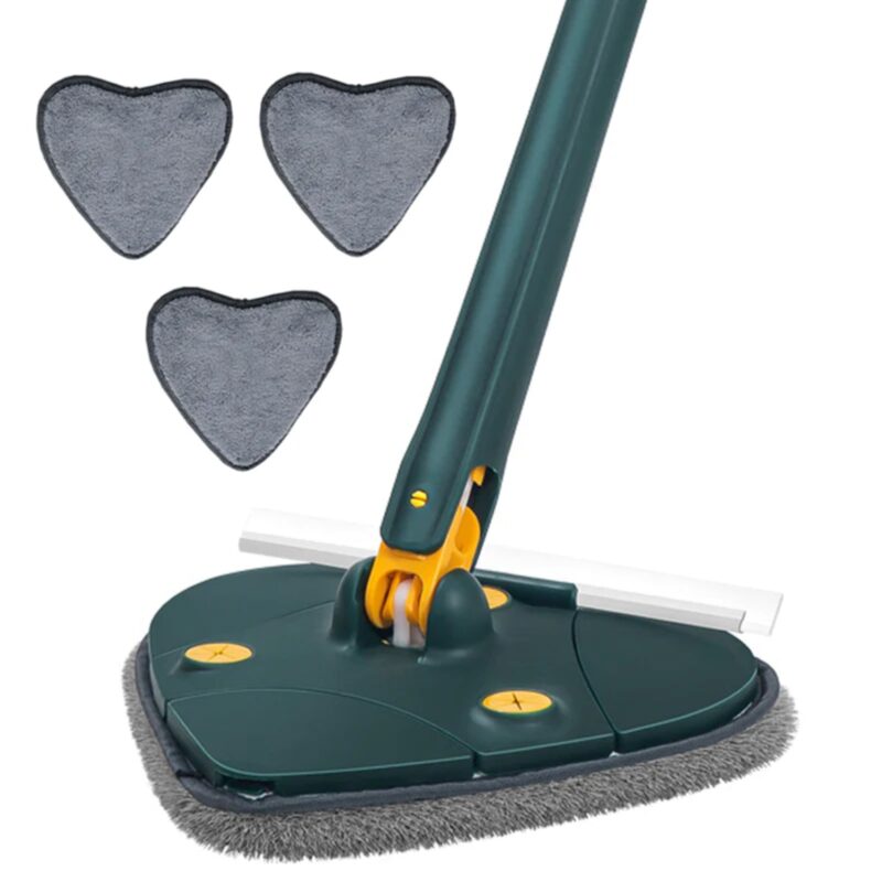 Mop Telescopic cu Cap in Forma de Inima, Rotire 360 Grade, 3 Lavete Incluse, 127 cm, Verde/Galben, TENO1156