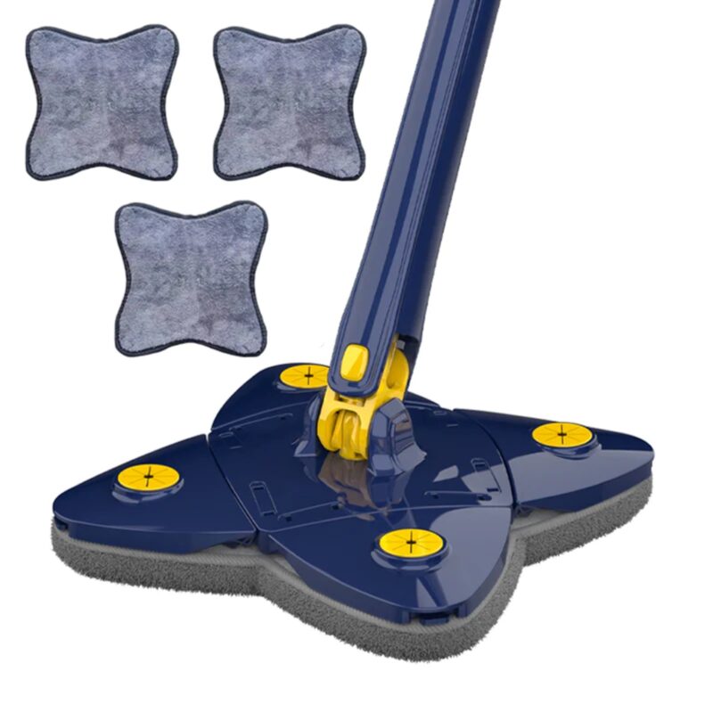 Mop Telescopic cu Cap in Forma de Stea, Rotire 360 Grade, Curatare Usoara, 3 Lavete Incluse, 123 cm, Albastru/Galben, TENO1152