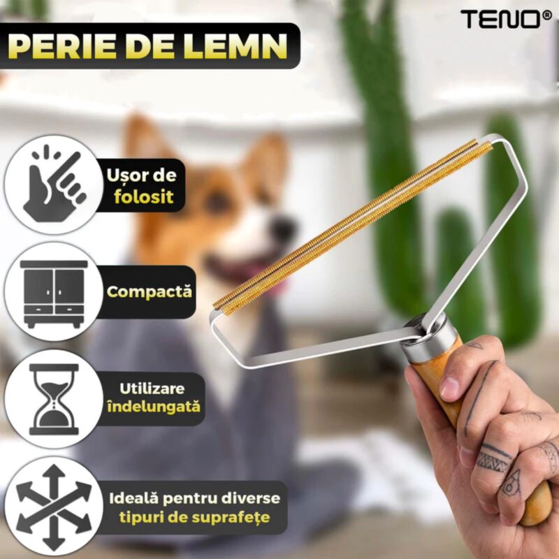 Kit Pentru Ingrijire Animale Premium, 4 Accesorii, Manusi Pentru Animale, Perie cu Zimti, Perie Pentru Scame, Perie de Lemn, Durabile, Calitative, TENO1011