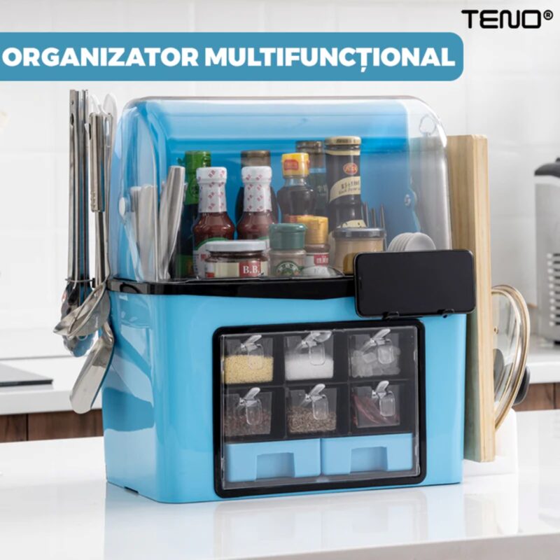 Organizator Multifunctional Pentru Bucatarie , Suport Sticle, Condimente, Ustensile, Cutite, 46x26x43 cm, TENO485