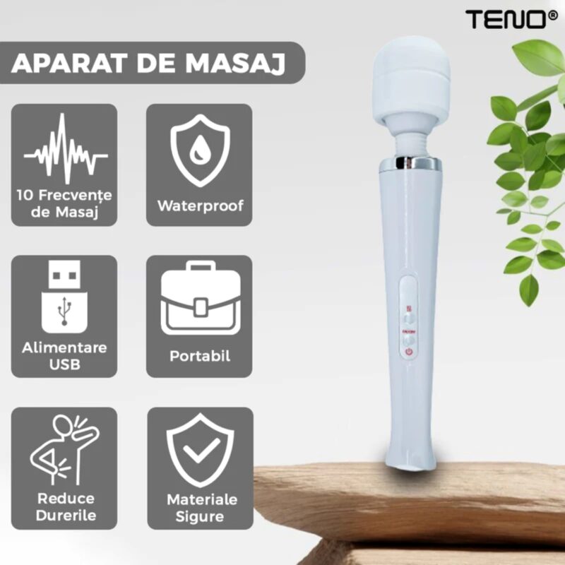 Aparat de Masaj cu 10 Frecvente de Vibratii, Pentru Dureri Musculare, Rezistent la Apa, USB, TENO1095