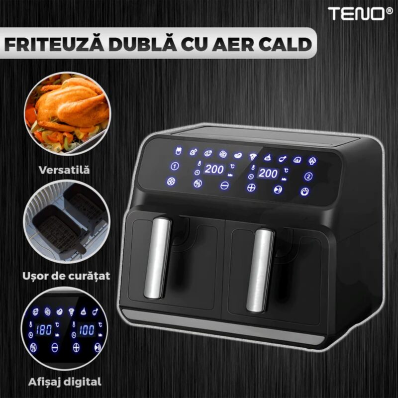 Friteuza Dubla Fara Ulei Air Fryer, Tehnologie Smart Sensing, Programe Smart-Chef Automate, Afisaj Digital, 8 L, 20-240 V, TENO753