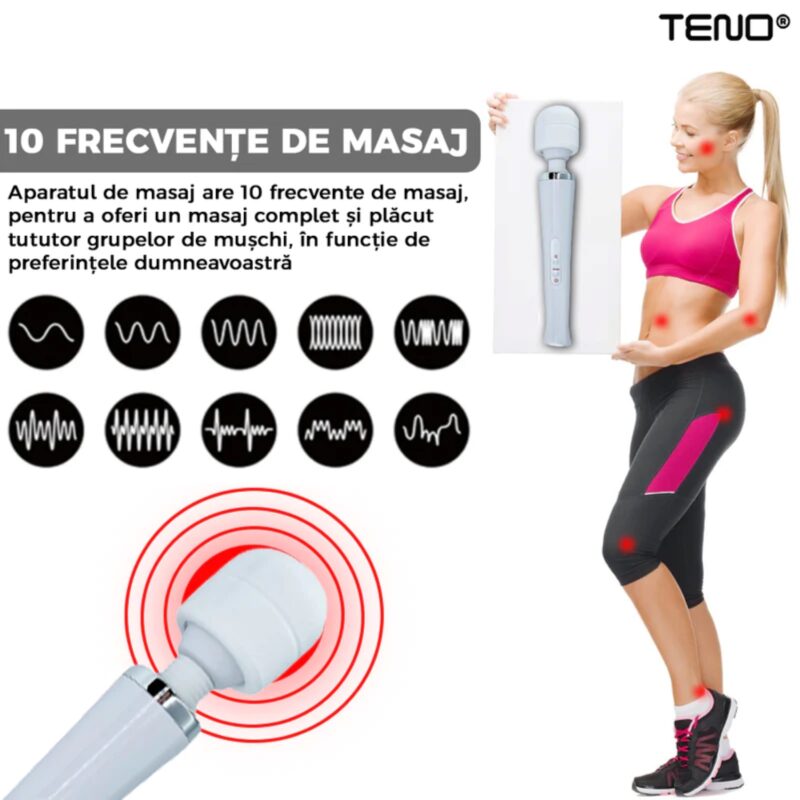 Aparat de Masaj cu 10 Frecvente de Vibratii, Pentru Dureri Musculare, Rezistent la Apa, USB, TENO1095