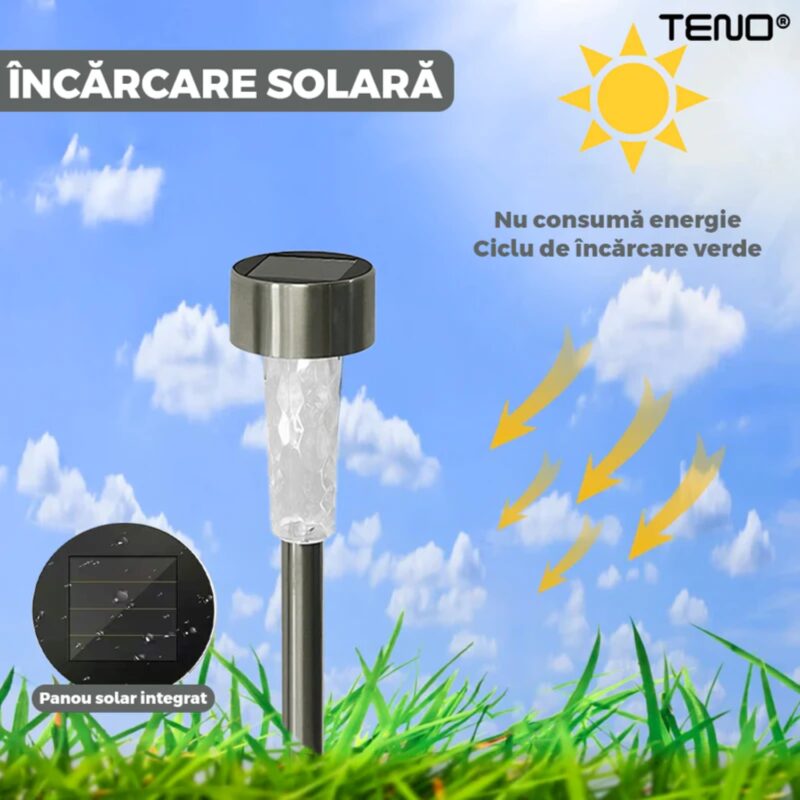 Set 10 Lampi Solare Pentru Gradina, LED, Incarcare Solara, Autonomie 8 Ore, Tip Tarus, Lumina Alb Cald, TENO1118