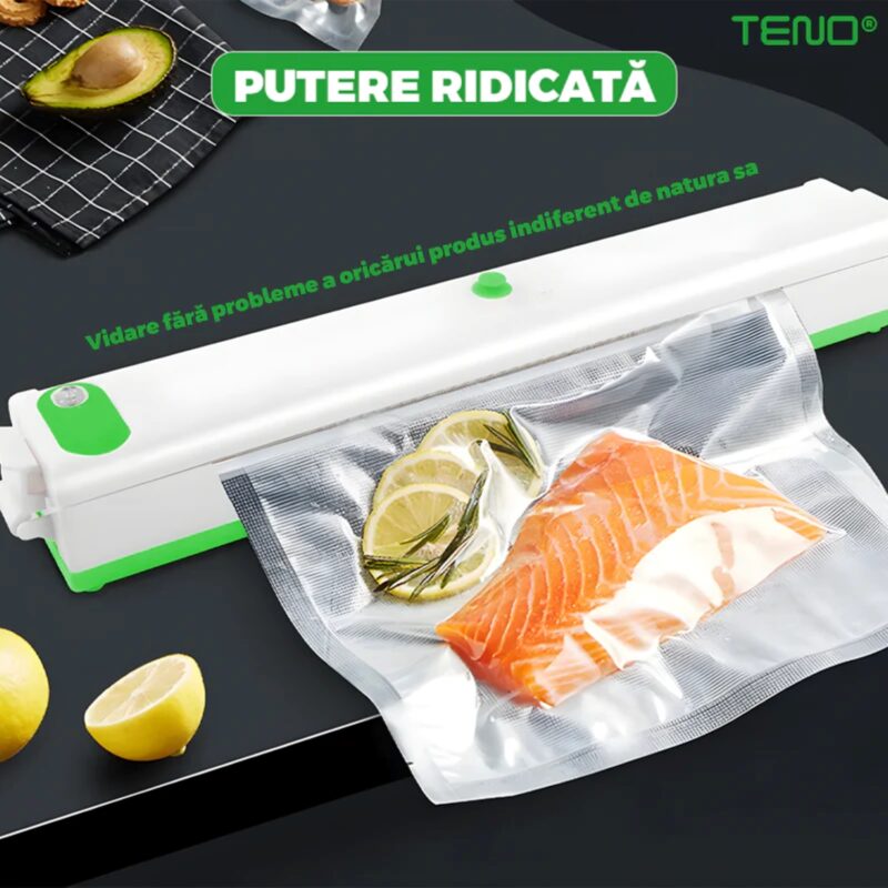 Aparat de Sigilat si Vidat Alimente si Obiecte, Vidare Umeda/Uscata/Soft, 90W, 220V, Portabil, Alb/Verde, TENO1311