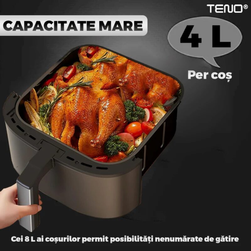 Friteuza Dubla Fara Ulei Air Fryer, Tehnologie Smart Sensing, Programe Smart-Chef Automate, Afisaj Digital, 8 L, 20-240 V, TENO753