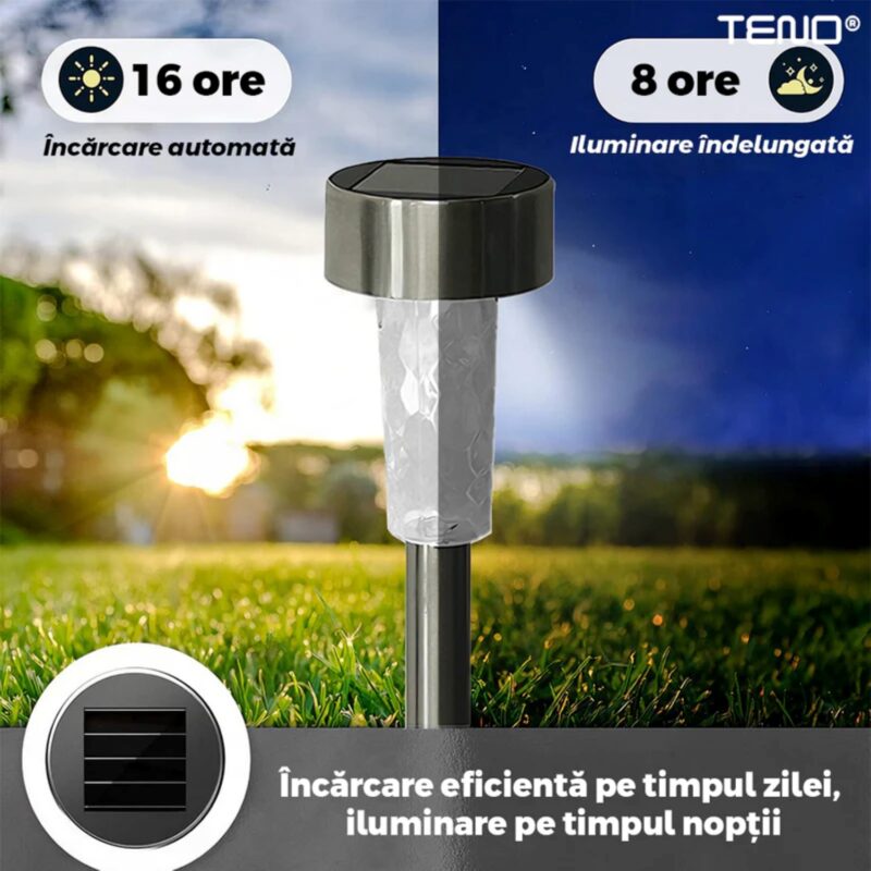 Set 10 Lampi Solare Pentru Gradina, LED, Incarcare Solara, Autonomie 8 Ore, Tip Tarus, Lumina Alb Cald, TENO1118