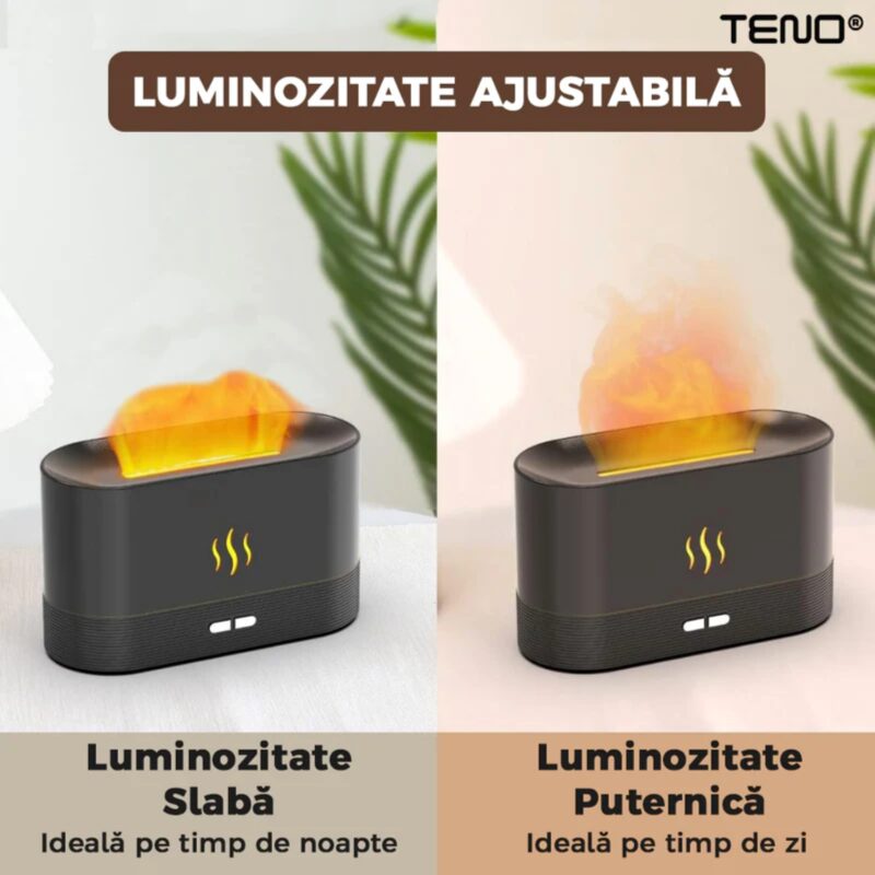 Difuzor Aromaterapie, Umidificator cu Efect de Flacara, 2 Trepte de Luminozitate, Silentios, Oprire Automata, 180ml, TENO218