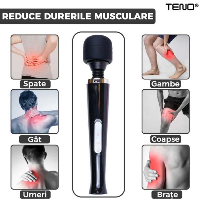 Aparat de Masaj cu 10 Frecvente de Vibratii, Pentru Dureri Musculare, Rezistent la Apa, USB, Negru, TENO224