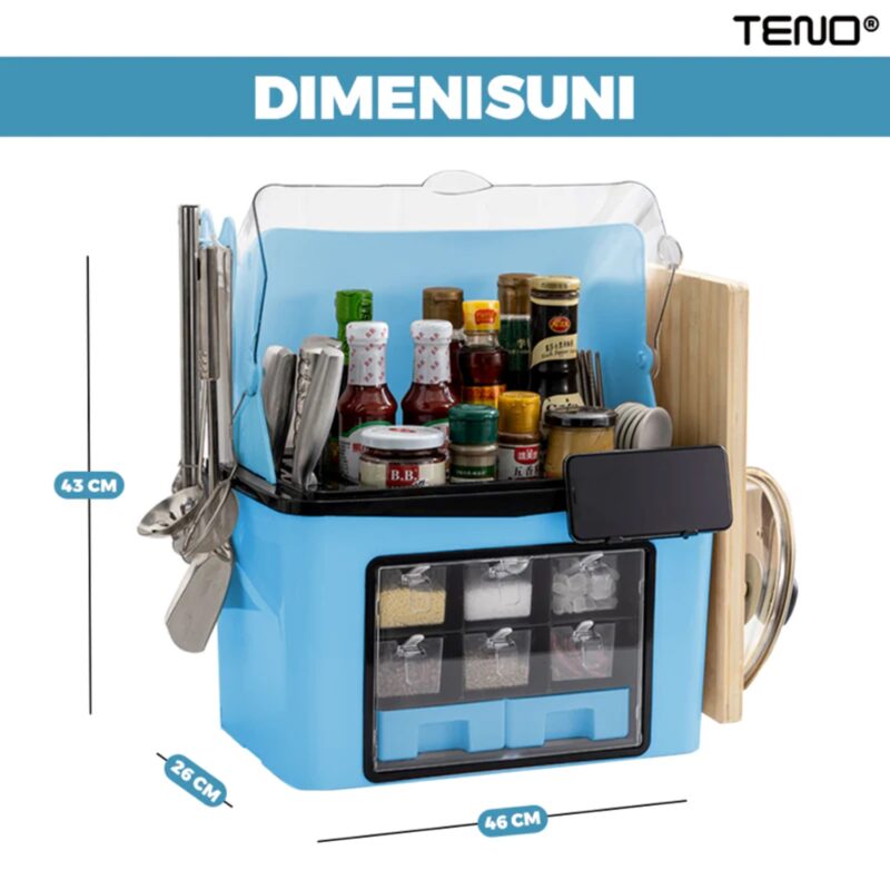 Organizator Multifunctional Pentru Bucatarie , Suport Sticle, Condimente, Ustensile, Cutite, 46x26x43 cm, TENO485