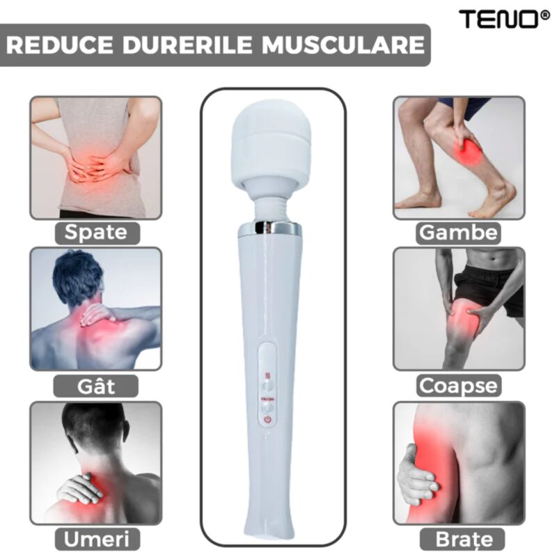 Aparat de Masaj cu 10 Frecvente de Vibratii, Pentru Dureri Musculare, Rezistent la Apa, USB, TENO1095