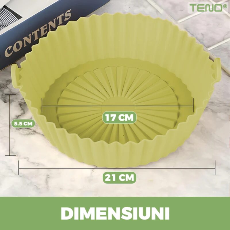 Tava de Copt Rotunda Pentru Friteuza/Cuptor/Microunde, Antiaderenta, Rezistenta la Temperaturi Inalte, 21x17 cm, Verde, TENO1309