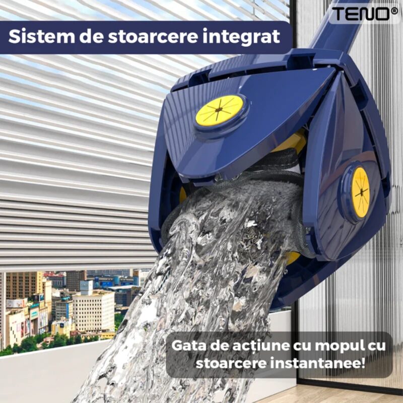 Mop Telescopic cu Cap in Forma de Stea, Rotire 360 Grade, Curatare Usoara, 123 cm, Albastru/Galben, TENO1154