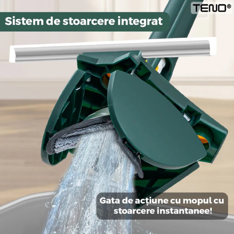 Mop Telescopic cu Cap in Forma de Inima, Rotire 360 Grade, 3 Lavete Incluse, 127 cm, Verde/Galben, TENO1156