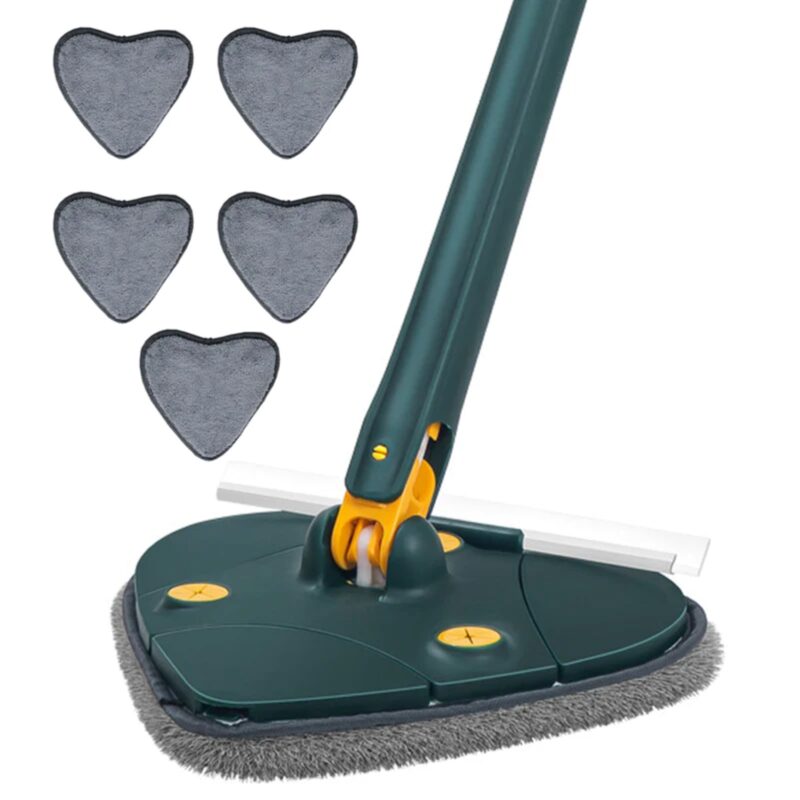 Mop Telescopic cu Cap in Forma de Inima, Rotire 360 Grade, 5 Lavete Incluse, 127 cm, Verde/Galben, TENO1155