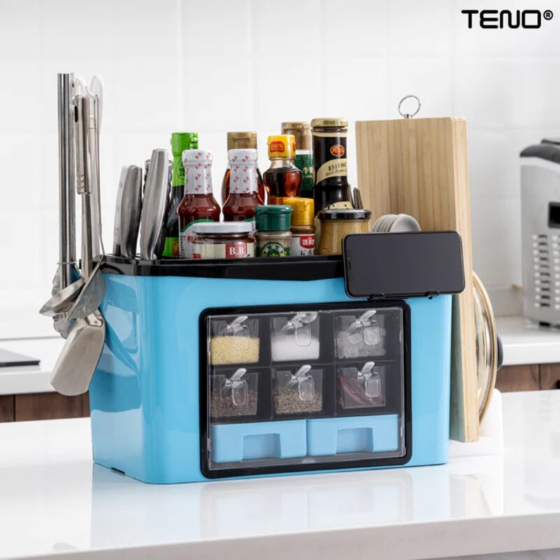 Organizator Multifunctional Pentru Bucatarie , Suport Sticle, Condimente, Ustensile, Cutite, 46x26x43 cm, TENO485