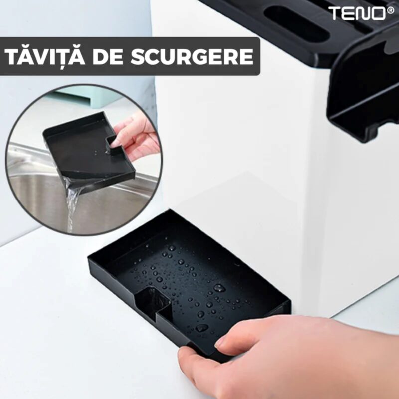 Organizator Multifunctional Pentru Bucatarie cu 6 Compartimente Pentru Condimente, Ustensile, Tavita Scurgere, Suport Telefon, TENO531