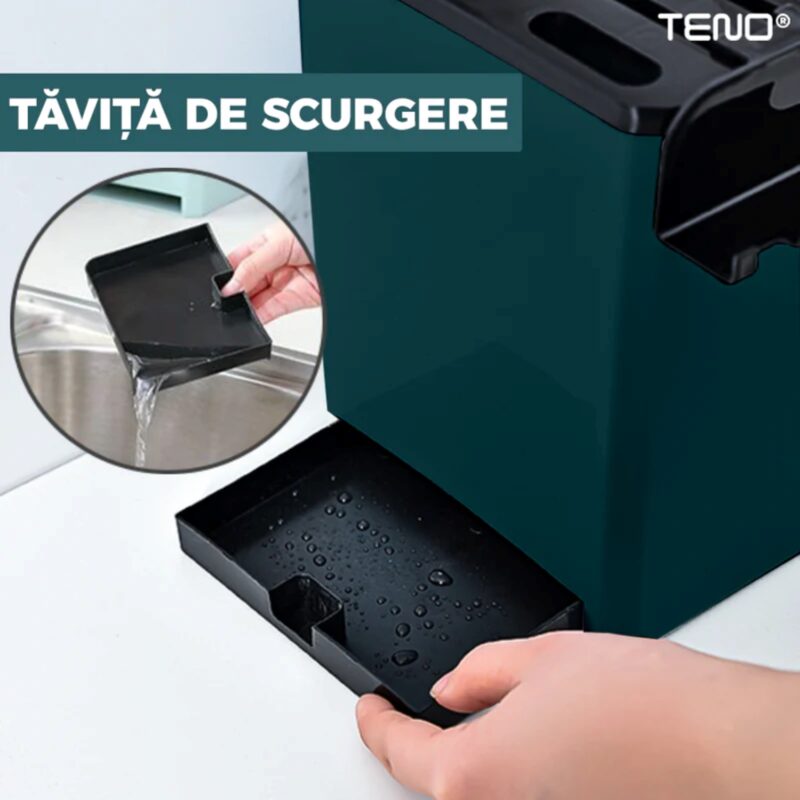 Organizator Multifunctional, 4 Compartimente, Raft Condimente, Tavita de Scurgere, Suport Tacamuri/Ustensile, TENO537