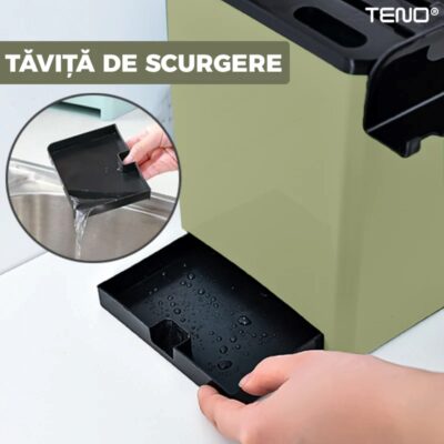 Organizator Multifunctional pentru Bucatarie cu 4 Compartimente Pentru Condimente, Tavita de Scurgere, Suport Tacamuri/Ustensile, TENO536