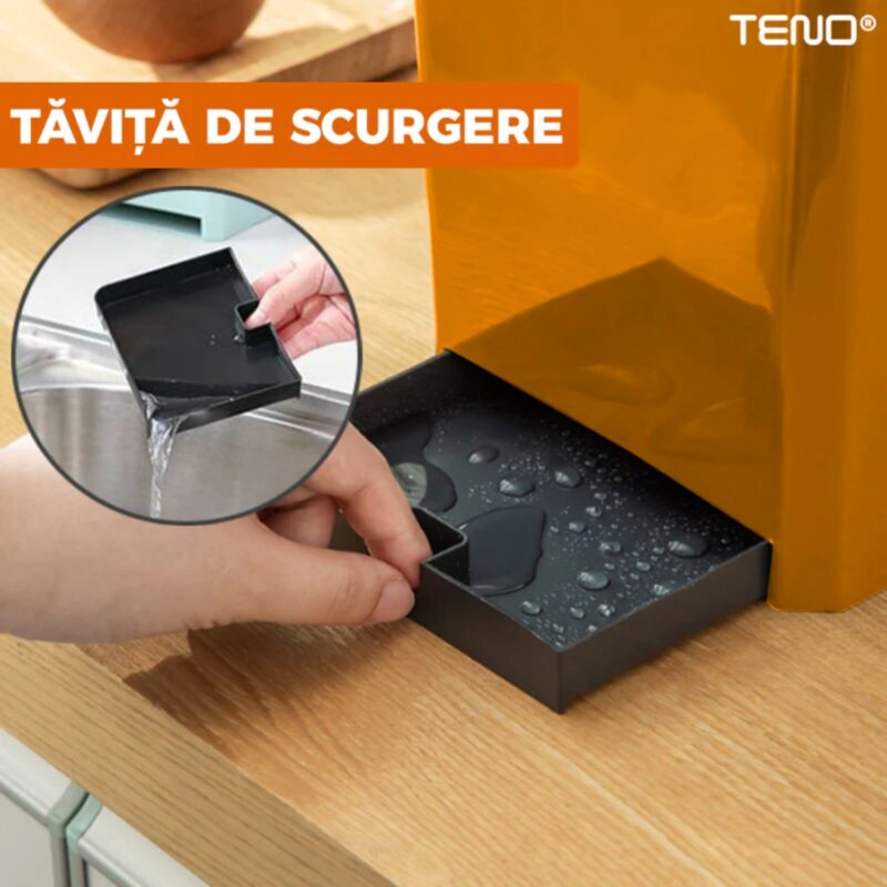 Organizator Multifunctional Pentru Bucatarie cu 4 Compartimente, Raft Condimente, Tavita de Scurgere, Suport Tacamuri/Ustensile, TENO603