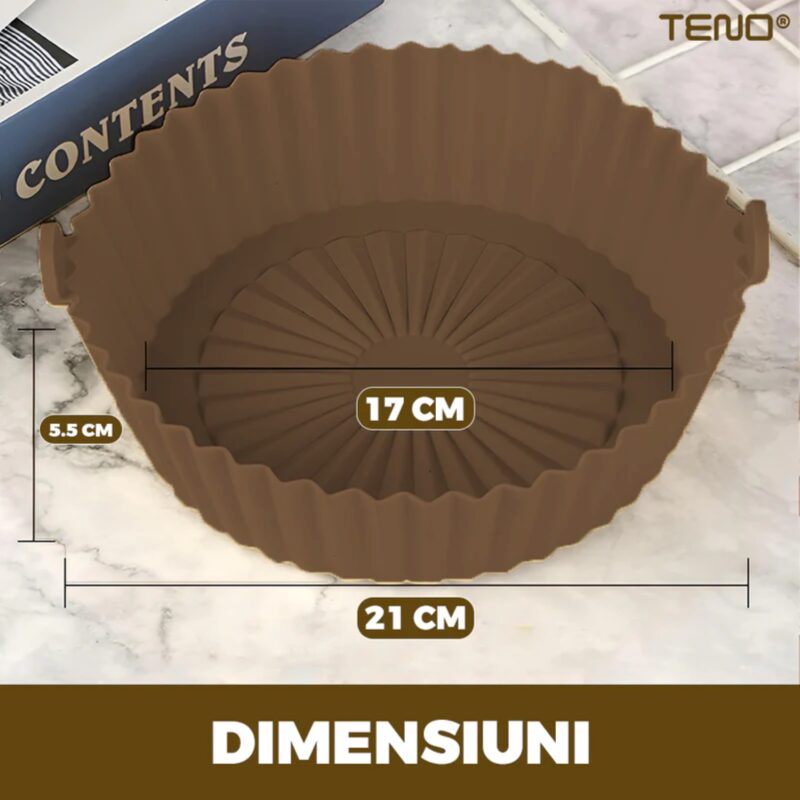 Tava de Copt Rotunda Pentru Friteuza/Cuptor/Microunde, Antiaderenta, Rezistenta la Temperaturi Inalte, 21x17 cm, Maro, TENO1310