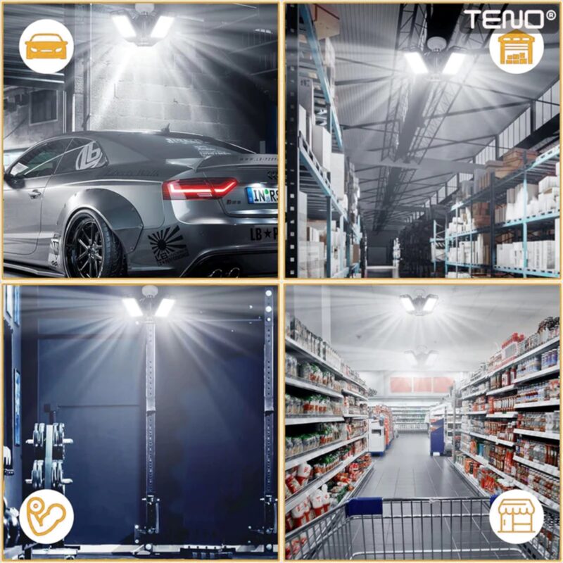 Lampa LED cu 3 Brate Mobile, 3 Aripi Pliabile, 36 LED-uri, Flux Luminos 3000LM, Lumina Alba Rece 6000-6500K, Portocaliu, TENO1222