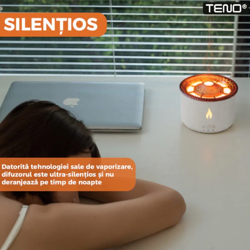 Difuzor Aromaterapie Lava cu 2 Culori LED, Capacitate 360ml, Silentios, Umidifica Aerul, Alb, TENO510