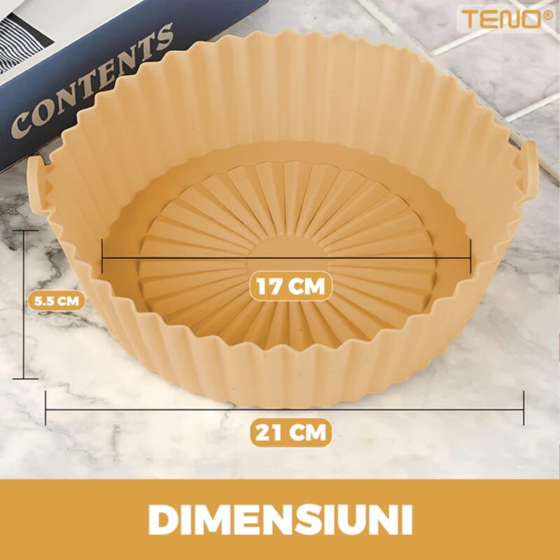 Tava de Copt Rotunda Pentru Friteuza/Cuptor/Microunde, Antiaderenta, Rezistenta la Temperaturi Inalte, 21x17 cm, Bej, TENO1308