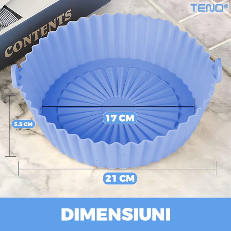 Tava de Copt Rotunda Pentru Friteuza/Cuptor/Microunde, Antiaderenta, Rezistenta la Temperaturi Inalte, 21x17 cm, Albastru, TENO987