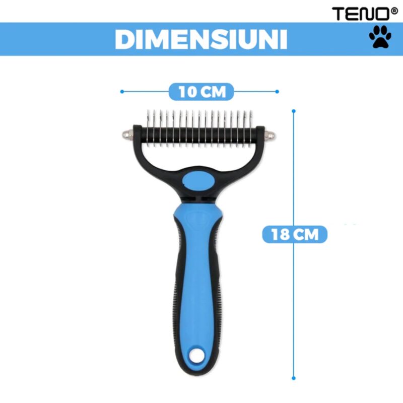 Perie de Par Caini, Pisici, Animale, Tesala si Perie Trimmer 2 in 1, Anti-Naparlire, Descalcire Blana, Pentru Tuns par Scurt si Lung, TENO430