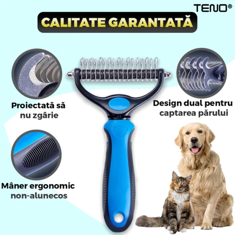 Kit Pentru Ingrijire Animale Premium, 4 Accesorii, Manusi Pentru Animale, Perie cu Zimti, Perie Pentru Scame, Perie de Lemn, Durabile, Calitative, TENO1011