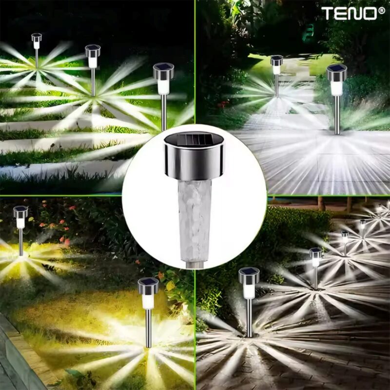 Set 10 Lampi Solare Pentru Gradina, LED, Incarcare Solara, Autonomie 8 Ore, Tip Tarus, PVC, Lumina Alb/Rece, TENO1119