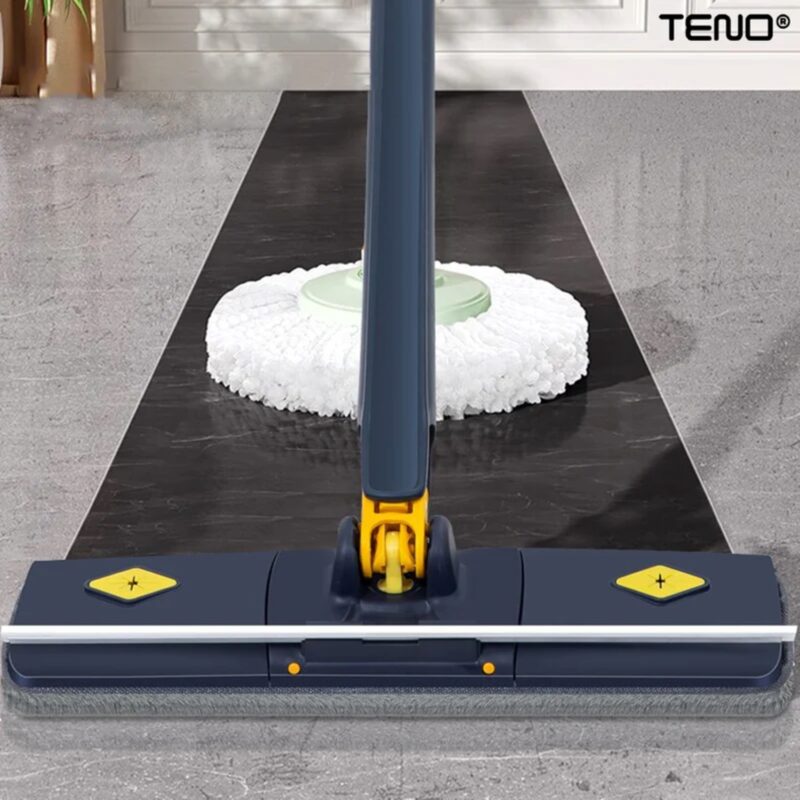 Mop Telescopic cu Cap Dreptunghiular, Rotire 360 Grade, 4 Lavete Incluse, 105 cm, Albastru/Galben, TENO641