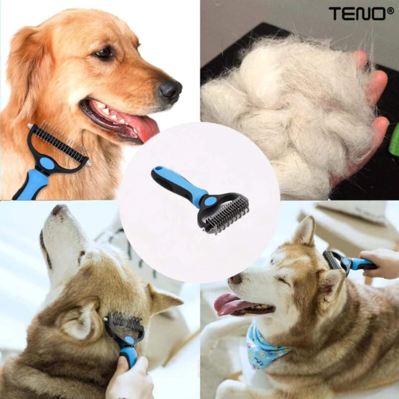 Perie de Par Caini, Pisici, Animale, Tesala si Perie Trimmer 2 in 1, Anti-Naparlire, Descalcire Blana, Pentru Tuns par Scurt si Lung, TENO430