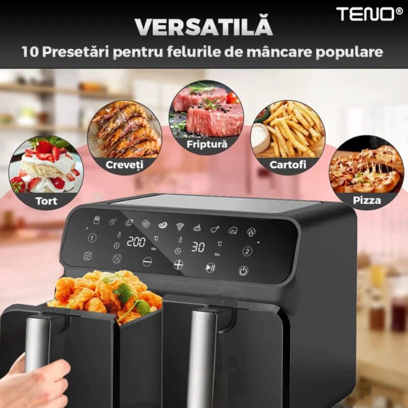 Friteuza Dubla Fara Ulei Air Fryer, Tehnologie Smart Sensing, Programe Smart-Chef Automate, Afisaj Digital, 8 L, 20-240 V, TENO753