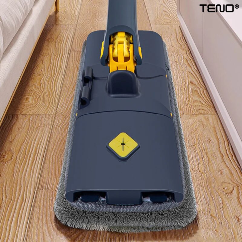 Mop Telescopic cu Cap Dreptunghiular, Rotire 360 Grade, 4 Lavete Incluse, 105 cm, Albastru/Galben, TENO641