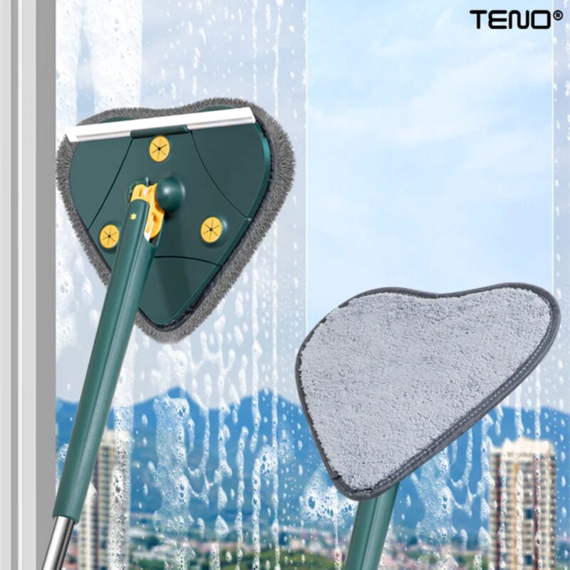 Mop Telescopic cu Cap in Forma de Inima, Rotire 360 Grade, 3 Lavete Incluse, 127 cm, Verde/Galben, TENO1156