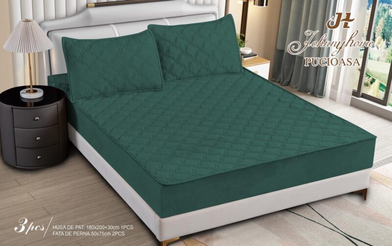 Husa Pat Catifelata cu Elastic, Topper, 180 x 200cm, Verde, C22253