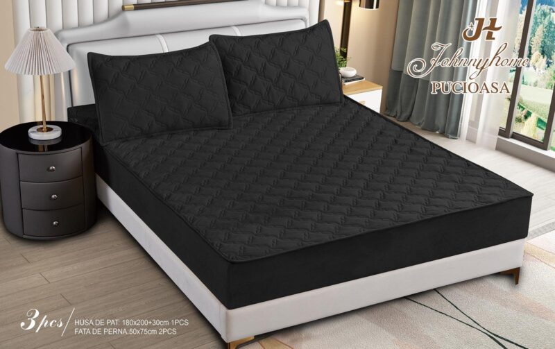 Husa Pat Matlasata cu Elastic, Topper, 180 x 200cm, Negru, C22259