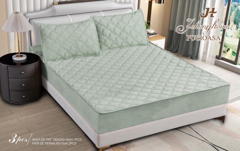 Husa Pat Matlasata cu Elastic, Topper, 180 x 200cm, Verde Menta, C22261