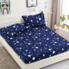 Husa Pat 1 Persoana cu Elastic, Bumbac Finet, 90 x 200 cm, Stele, Albastru, J23436