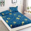 Husa Pat 1 Persoana cu Elastic, Bumbac Finet, 90 x 200 cm, Zodiac, Albastru, J23447
